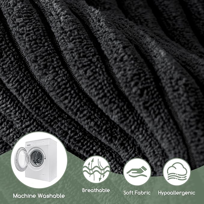 HIGOGOGO Corduroy Recliner Chair Cushion with Lumbar Support Pillow Soft Non-Slip 4" Thick Seat Pad Prevent Buttocks Pain in Seniors (Black, 12" Backrest)