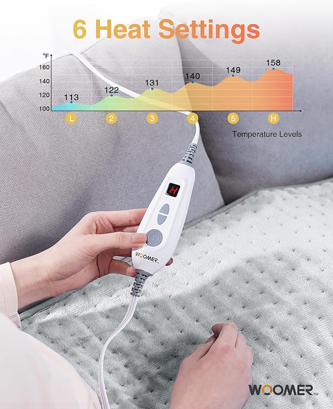 WOOMER Extra Large Heating Pad, 17"x33" XL Heating Pad, Heat Pad with Multi-Color Option, Moist Heat Therapy Feature, Auto Shut-Off, Power Cords Storage Belt