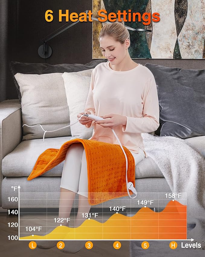 WOOMER Extra Large Heating Pad, 17"x33" XL Heating Pad, Heat Pad with Multi-Color Option, Moist Heat Therapy Feature, Auto Shut-Off, Power Cords Storage Belt