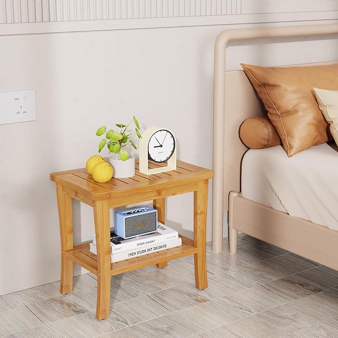 Large Bamboo Shower Bench Stool with Storage Shelf Waterproof Shower Chair Spa Bath Seat Shower Stool for Inside Shower Bathroom Bench Seat for Adults Elderly Seniors Bathroom Gadget 2024