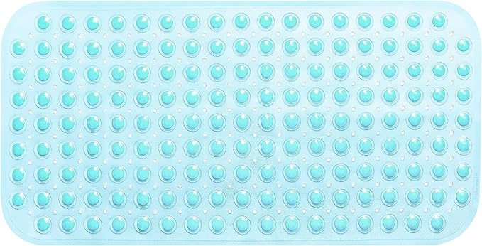 Large Non-Slip Bathtub & Shower Mat 31 inch x16 inch (Smooth/Non-Textured Tubs Only) Safe, Clean, Machine-Washable, Superior Grip&Drainage, Vinyl, Transparent Aqua/Blue-Green, Medium
