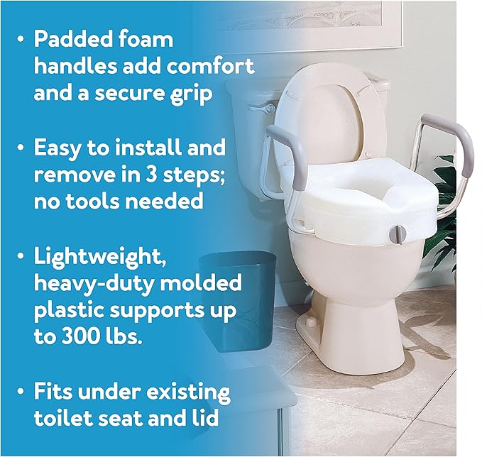Carex E-Z Lock Toilet Seat and Safety Frame Combo Pack, 5-Inch Height Lift Seat Riser for Elderly and Handicap, Commode Chair For Elderly - Fits and Locks to Round or Elongated Toilets