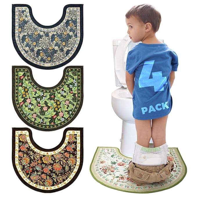 Washable Commode Potty Training Mats, Super Absorbent Reusable Toilet Training Rug for Kids, Leak-Proof & Non-Slip Adult Incontinence Toilet Mat, Bathroom Floor Protector Pads 4 Pack
