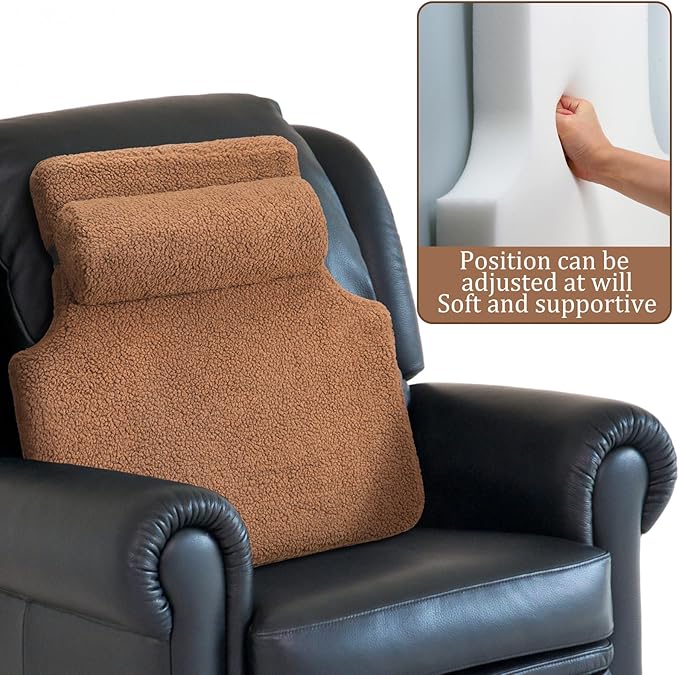 Colingmill Sherpa Fleece Lumbar Support Pillow with Headrest Recliner Memory Foam Lumbar Pillow Back Cushion for Chair Plush Cushion Thick Pad for Back Pain Car Sofa Chair Headrest Office Home