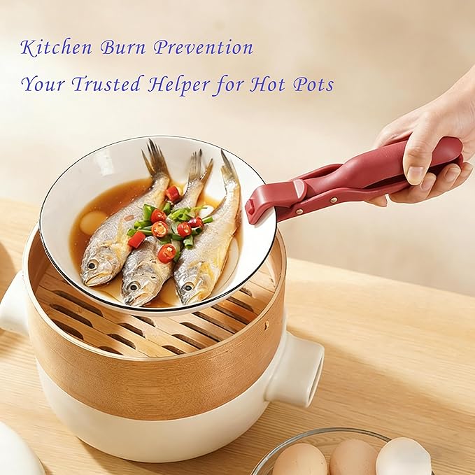 Hot Plate Grippers, Hot Plate Gripper Lifters Tongs, Multi-function Anti-Scald Bowl Clip,Silicone Non-slip Hot Dish Plate Holder, Portable Hot Bowls Tongs,Kitchen Utensil for Bowl, Dishes (Red+Green)