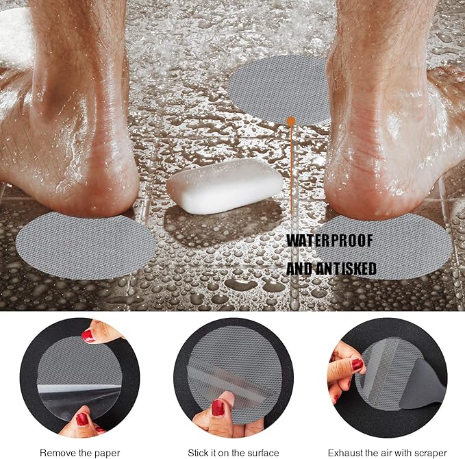 Secopad Original Bathtub Non-Slip Stickers for Tub & Shower Floor, Strong Anti-Slip Shower Stickers with Scraper Ideal for Families with Kids, Adults & Seniors, 24 PCS (Gray)