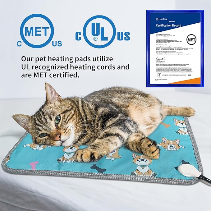 GOLOPET Dog Heating Pad 28×18 in Waterproof Heated Dog Bed,Smart Thermostat Switch with Normally Open On Function,Puppy Heating Pad with Metal Protective Tubes Added-Blue