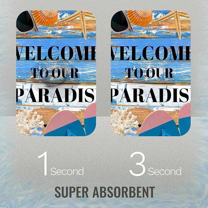 Quick Dry Bath Mat for Bathroom,Super Absorbent Beach Welcome Bath Rug Non-Slip Rubber Backing,Machine Washable Bathroom Floor Mat for Shower, Tub, Sink Area Wooden Board Ocean Blue 16x24