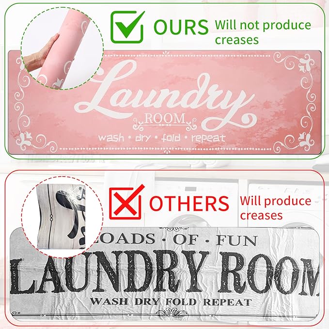XLHOMO Laundry Room Rug Runner, 17"x60" Non Slip Pink Nappa Leather Laundry Rugs, Farmhouse Washable Floor Laundry Mats for Laundry Room, Kitchen, Washroom, Bathroom, Mudroom, Hallway Entryway Decor