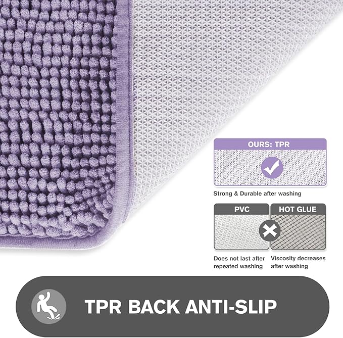 Bathroom Runner Rug 24 x 72 Non Slip – Extra Long Bath Mat | Absorbent and Washable Thick Chenille Runner Rug for Bathroom, Shower, Tub, Sink(Lavender)
