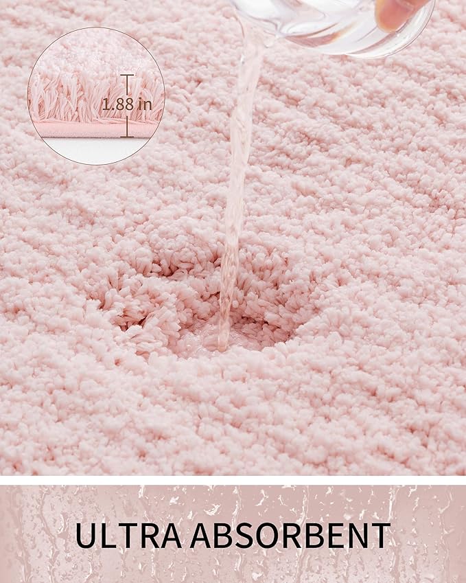 Bathroom Rugs Non Slip Washable 59x24, Ultra Thick Soft Microfiber Absorbent Bath Mats, High Density Foam Latex Non Slip Backing Bath Rugs, Fluffy Floor Carpet for Tub&Shower, Pink
