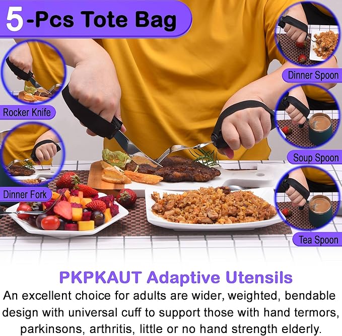 Adaptive Utensils for Parkinsons Patients Elderly, Weighted Utensils for Hand Tremors, Parkinsons Eating Utensils for Disabled People, Weighted Silverware for Hand Tremors Arthritic Hands