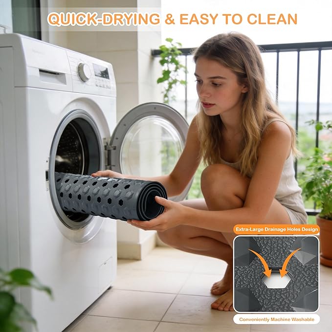 Yimobra Bathtub Mat Non Slip, 27.5"x15.5" Machine Washable Shower Floor Mat, Soft on Feet, Bathmat with Drain Holes and Suction Cups, Bathroom Essentials, Dark Grey