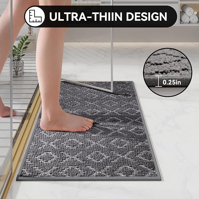 YDKGL Bathroom Rugs Non Slip, Super Absorbent Quick Dry Bath Mat, Rubber Backing Ultra Thin Bathroom Mats Fit Under Door Bathroom Floor Bathtub Shower
