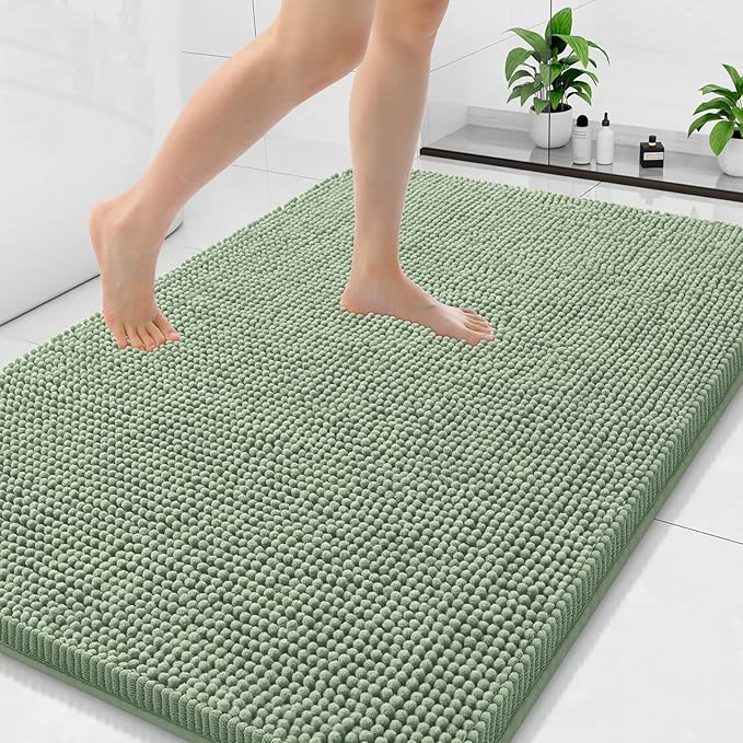 Arotive Bathroom Rugs 47x32, Extra Soft Absorbent Shaggy Chenille Bath Rugs, Machine Washable Rubber Backing Non-Slip Bath Mats for Bathroom Floor Tub and Shower, Home Decor Accessories, Sage Green