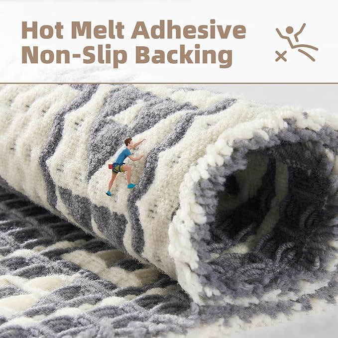 PADOOR-Waffle Bathroom Runner 24"x48", Super Absorbent Bath Mats for Bathroom, Machine Washable Non Slip Bath Rug with Tassels, Soft Bath Mat for Laundry Room, Bedroom, Grey & Cream, 2'x 4'