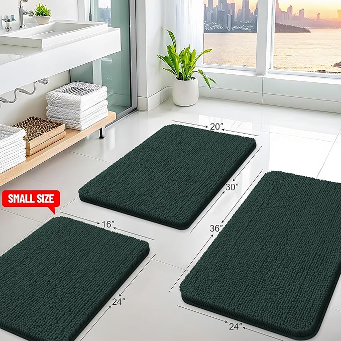 Arotive Bathroom Rugs 34x21, Extra Soft Absorbent Shaggy Chenille Bath Rugs, Machine Washable Rubber Backing Non-Slip Bath Mats for Bathroom Floor Tub and Shower, Home Decor Accessories,Blackish Green