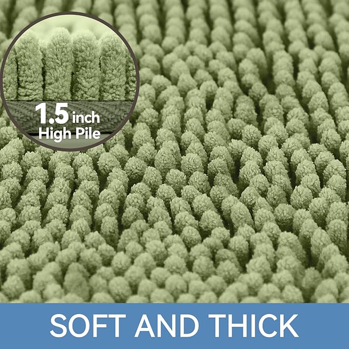 Bcoimo 24x17 Chenille Bath Mat – Non-Slip with Backing Bath Rug Ultra-Absorbent and Machine Washable Bathroom Mat Quick-Dry Design. Ideal for Bathroom Shower and Tub Areas