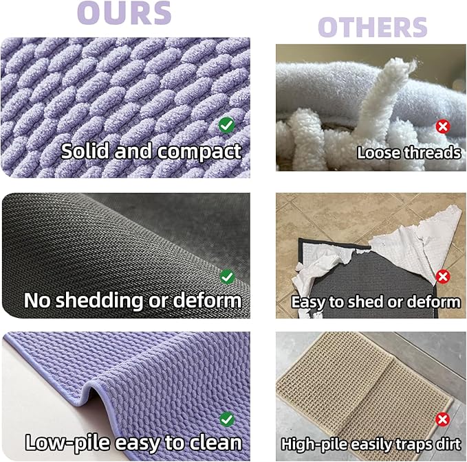 TYUU Bathroom Runner Rugs, Long Bath Mat Runner Washable Thin Quick Dry Low Pile Bathroom Runner Rugs Non Slip, Lavender 16"x60"