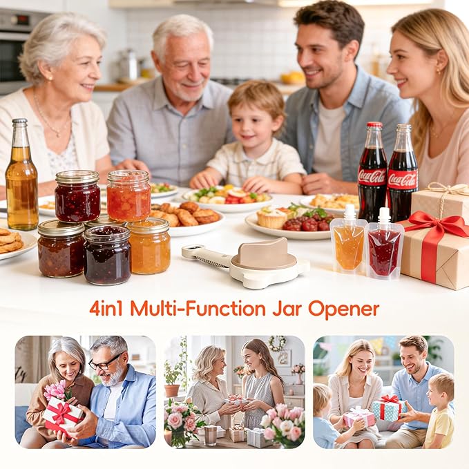 4-In-1Jar Opener,Jar Openers For Seniors,Adjustable Jar Opener Fits 1-3.5 Inch Bottle Caps,Perfect or Arthritis and WeakHands,Works Beer,Sauces,Canned Goods(Included Magnetic Hook)