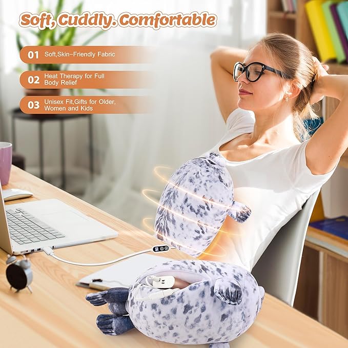Electric Heating Pad for Period Cramps, Cuddly Soft 14" Seal Plush with a Hot Soft Belly USB Powered, Menstrual Heating Pad Neck Shoulder Pain Relief, Gift for Daughter Wife Period Heating Pad