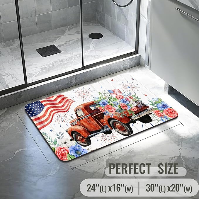 Quick Dry Bath Mat for Bathroom,Super Absorbent Patriotic 4th of July Welcome Bath Rug Non-Slip Rubber,Machine Washable Bathroom Floor Mat for Shower, Tub, Sink Area Independence Day Eagle 16x24