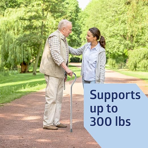 Medline Aluminum-Chrome Offset Walking Cane, Adjusts 29–38” & Supports Up to 300 Lbs. — Mobility Aid Provides Balance for Seniors & Adults