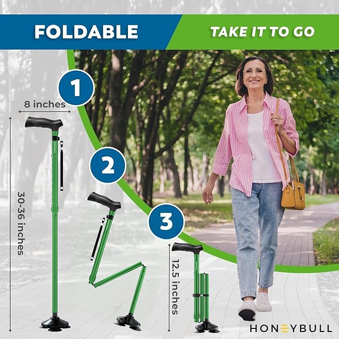 HONEYBULL Walking Cane for Men & Women Foldable, Adjustable, Heavy Duty, Free Standing, All Terrain, Collapsible Walking Sticks for Seniors & Adults