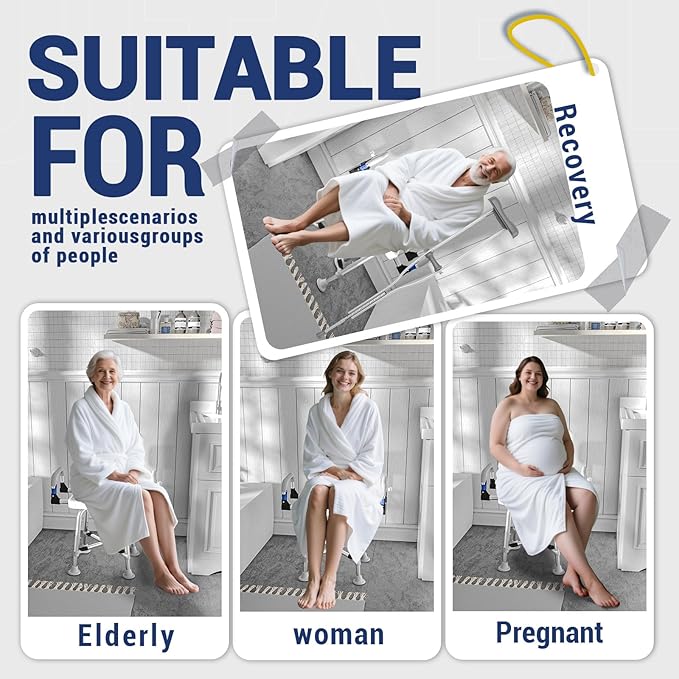 Shower Chair for Seniors Elderly Handicap Disabled Or Bariatric Adults Heavy Duty 500 Lbs Bench Seat for Inside Shower Stall and Bathroom Bath Tub with Arms and Back Adjustable Stool Chairs