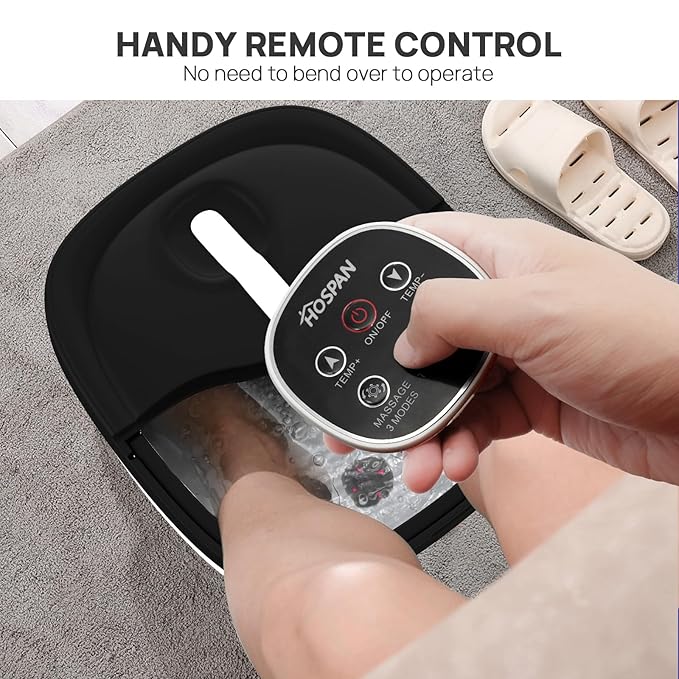 HOSPAN Collapsible Foot Spa Electric Rotary Massage, Foot Bath with Heat, Bubble, Remote, and 24 Motorized Shiatsu Massage Balls. Pedicure Foot Spa for Feet Stress Relief