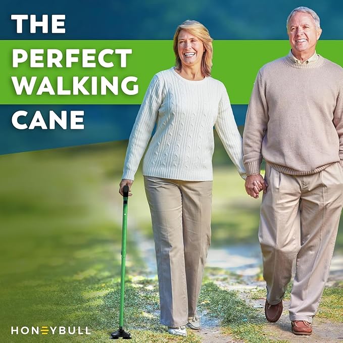 HONEYBULL Walking Cane for Men & Women Foldable, Adjustable, Heavy Duty, Free Standing, All Terrain, Collapsible Walking Sticks for Seniors & Adults