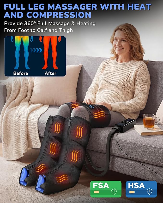 Leg Massager with Heat and Compression : Sequential Compression Boots with 6 Modes,9 Intensity and 3 Heat for Circulation and Pain Relief - Christmas Birthday for Mom, Dad, Athletes, Gym