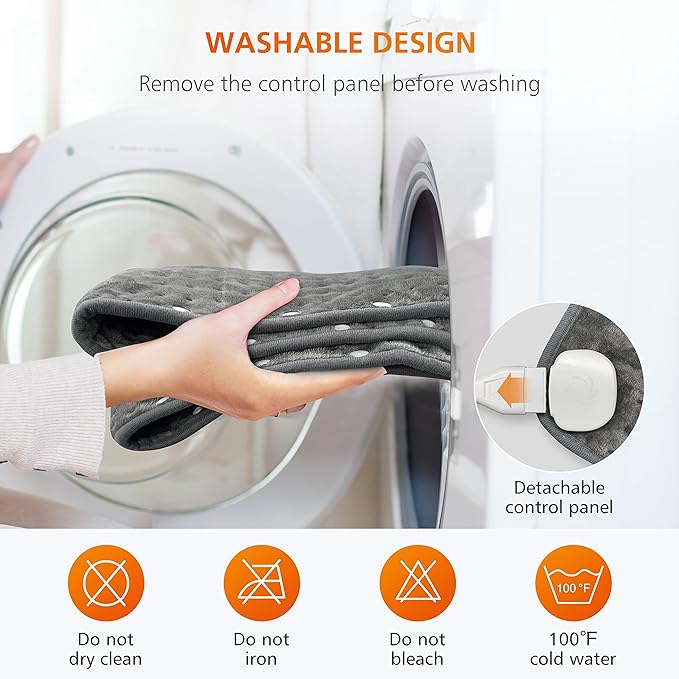 Snailax Heating Pad & Foot Warmer with 6 Temperature Settings & Auto Shut Off, 17”x33”, Washable Fast Heated Pads for Back Pain Relief,Abdomen,Feet,Back,Cramp(Grey)