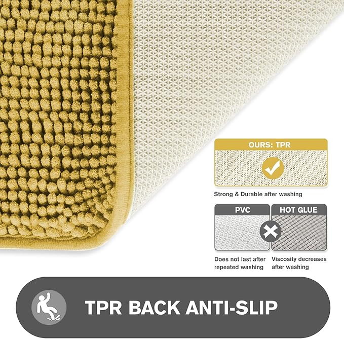 Bathroom Runner Rug 24 x 60 Inch – Extra Large Long Bath Mat | Absorbent and Washable Thick Chenille Bath Rug Non-Slip Runner Rug for Bathroom, Shower, Sink(Mustard)