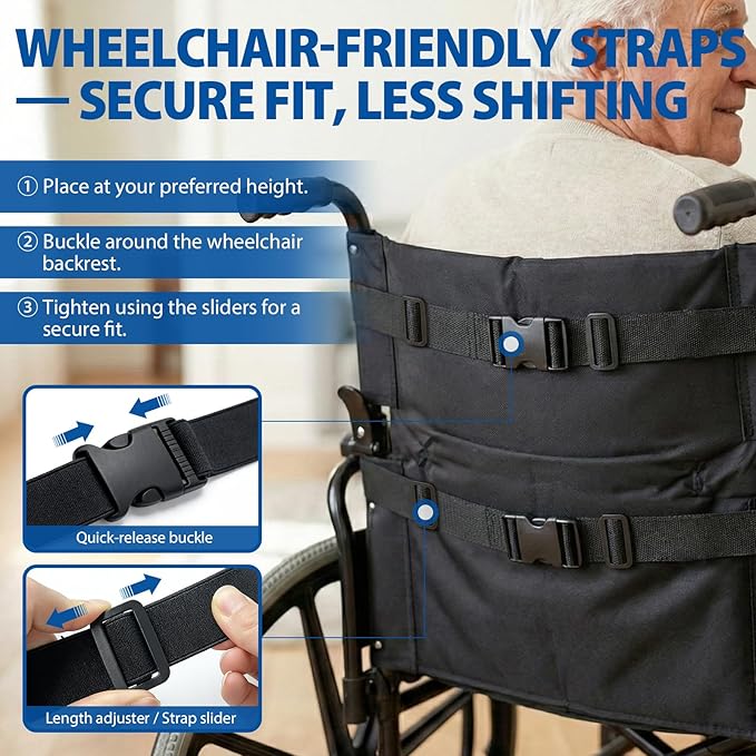 Blue Jay Memory Foam Lumbar Support for Wheelchair - Orthopedic Back Cushion for Elderly, Posture Correction & Lower Back Pressure Relief - Breathable Mesh