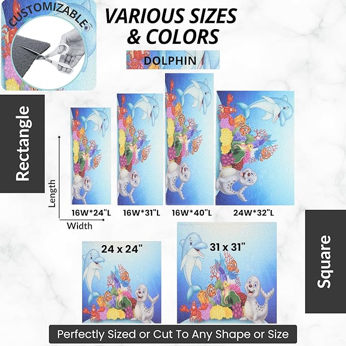 Extra Large Square Shower Mat Non Slip - Stall Shower for Shower Bathroom Non Slip for Shower - Secure Mat for Shower Floor - Safety Shower Mat Loofah (Kids Dolphin 31x31)