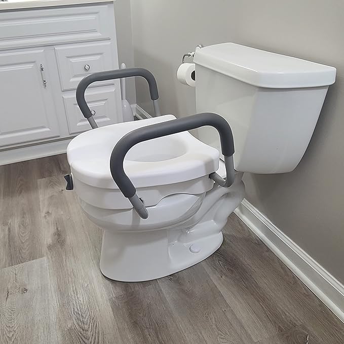Carex E-Z Lock Toilet Seat and Safety Frame Combo Pack, 5-Inch Height Lift Seat Riser for Elderly and Handicap, Commode Chair For Elderly - Fits and Locks to Round or Elongated Toilets