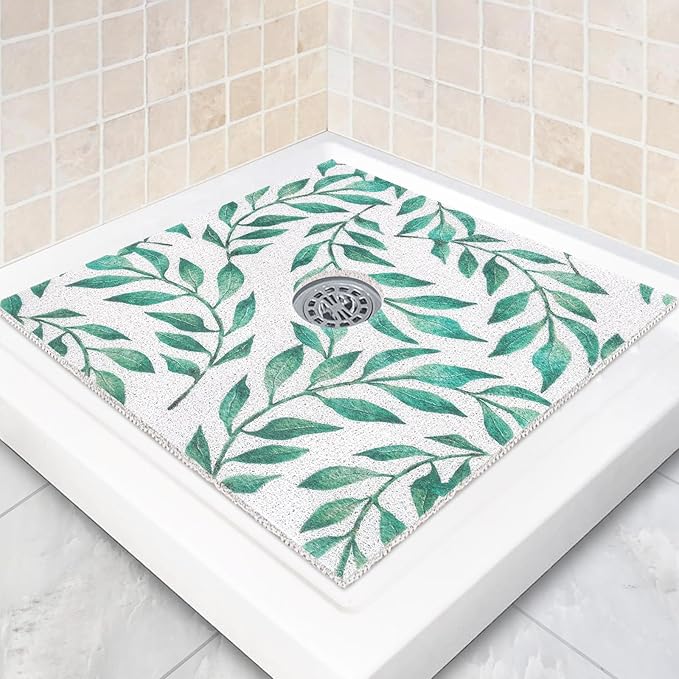 Square Shower Mat Non Slip: 32 x 32 Inch Extra Large Shower Mats with Drain Hole in Middle - PVC Loofah Anti Slip Shower Floor Matt for Inside Shower
