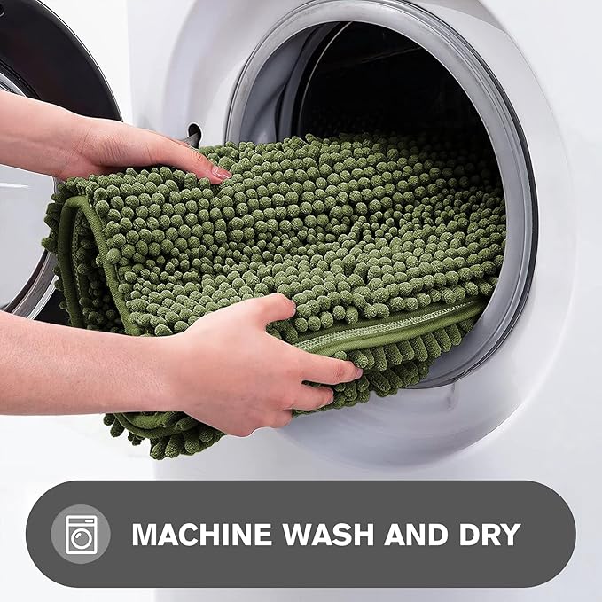 Sage Bathroom Rugs – Absorbent and Washable Bath Mat, Non-Slip, Thick Soft Chenille Bath Rugs for Bathroom Floor, Shower, Sink - 26" x 44"
