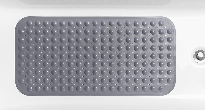 Large Non-Slip Bathtub & Shower Mat 31”x16” (Smooth/Non-Textured Tubs Only) Safe, Clean, Machine-Washable, Superior Grip&Drainage, Vinyl, Opaque Gray (Grey)