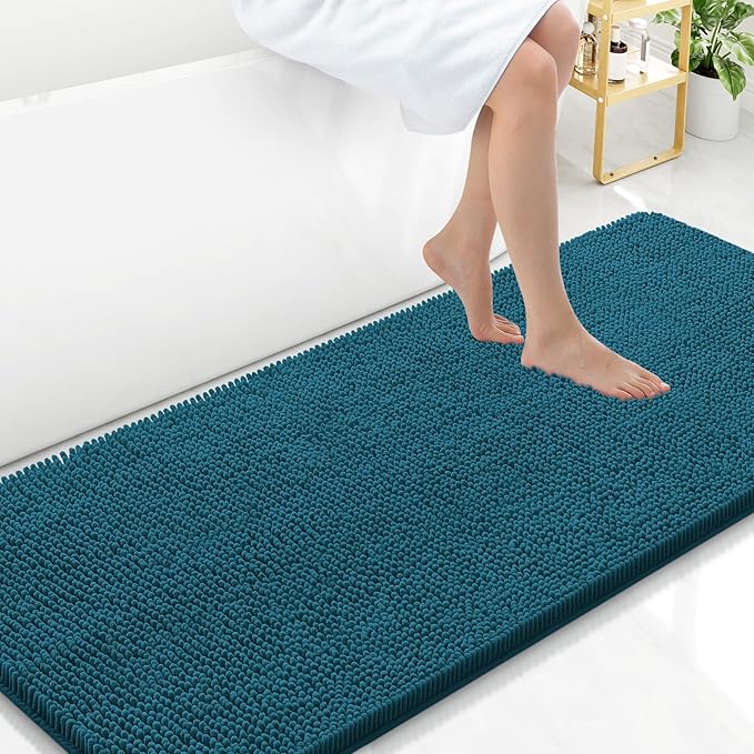 Arotive Bathroom Rugs 59x24, Extra Soft Absorbent Shaggy Chenille Bath Rugs, Machine Washable Rubber Backing Non-Slip Bath Mats for Bathroom Floor Tub and Shower, Home Decor Accessories,Peacock Blue