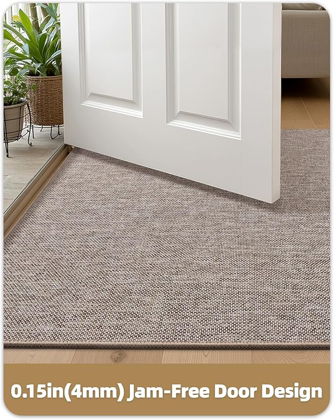 Color&Geometry Ultra Thin Indoor Door Mat (Rolled-up NO Creases) 32"x48", Non Slip Rubber Backed Dirt Trapper Door Mat Indoor Entrance, Low Profile Entryway Mat, Easy Clean, Light Brown Linen