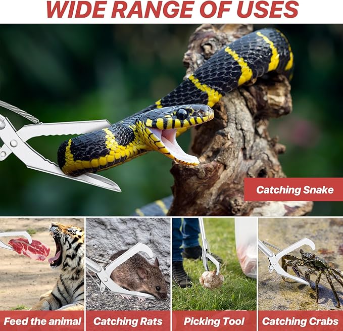 Likorlove 50" Collapsible Snake Grabber Tongs, Stainless Steel Snake Catcher Tool with Wide Jaws & Non-Slip Handle – Humane Reptile Handling Tool for Home, Yard & Outdoor Safety