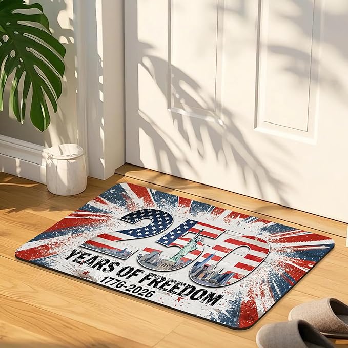 Quick Dry Bath Mat for Bathroom,Super Absorbent Patriotic 4th of July Welcome Bath Rug Non-Slip Rubber,Machine Washable Bathroom Floor Mat for Shower, Tub, Sink Area Independence Day Eagle 16x24