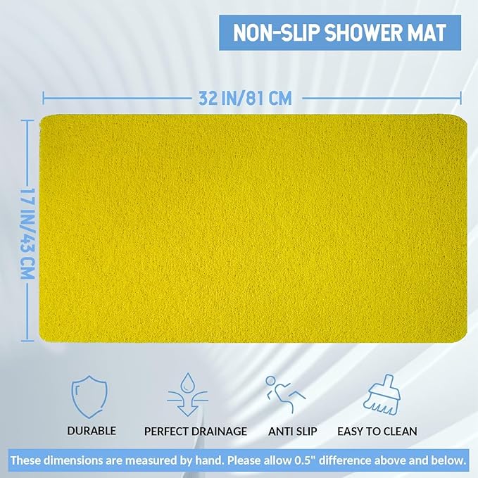 Hargiis Non-Slip Bathtub Mat, Anti Slip Shower Mat, Fast Drying Bathtub Mats, Foot Scrubber Mat, Anti Slip Mat for Tub, Floor, Bathroom, Kitchen, Home, Hotel (Yellow 32"×17")