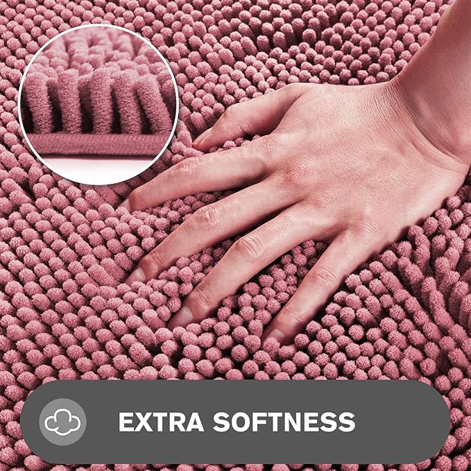 Bathroom Runner Rug 24 x 72 Non Slip – Extra Long Bath Mat | Absorbent and Washable Thick Chenille Runner Rug for Bathroom, Shower, Tub, Sink(Dusty Rose)