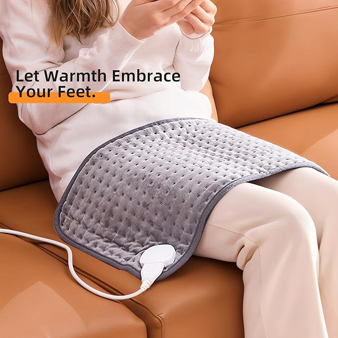 RAINOVA Heating Pad Electric Throw for Back Pain & Cramps Relief, 12''x24'' Electric Pad with Auto Shut Off, Heat Pad 6 Heat Settings,Christmas Gifts for Women, Men, Mom, Dad(Gray)