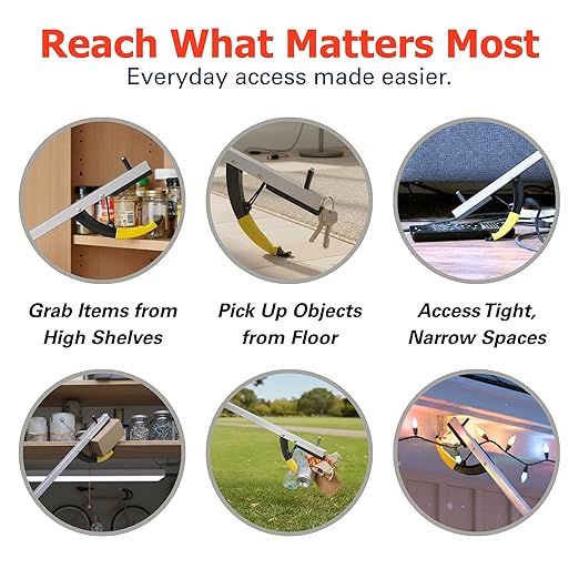 Sammons Preston Reacher, 26" Lightweight Grabber Reacher Tool with Magnetic Tip, Ergonomic Grip & Claw Jaw, Portable Reaching Aid for Seniors, Daily Living & Home Use, Standard Silver, 2 pack