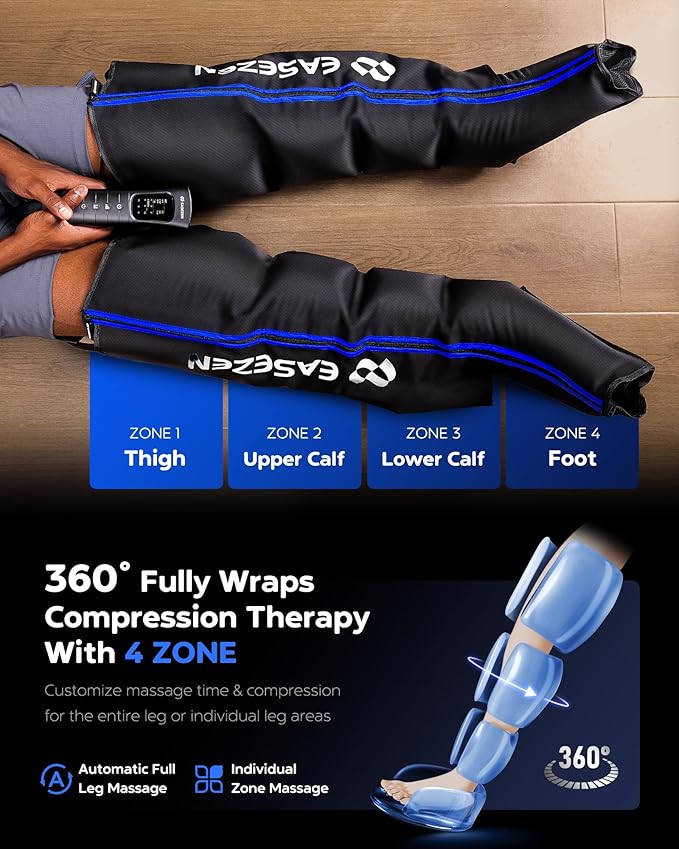EaseZen Leg Compression Massager for Circulation and Pain Relief, Leg Recovery Compression System for Fast Recovery of Foot, Calf and Thigh, Relieve Edema, Reduce Muscle Fatigue