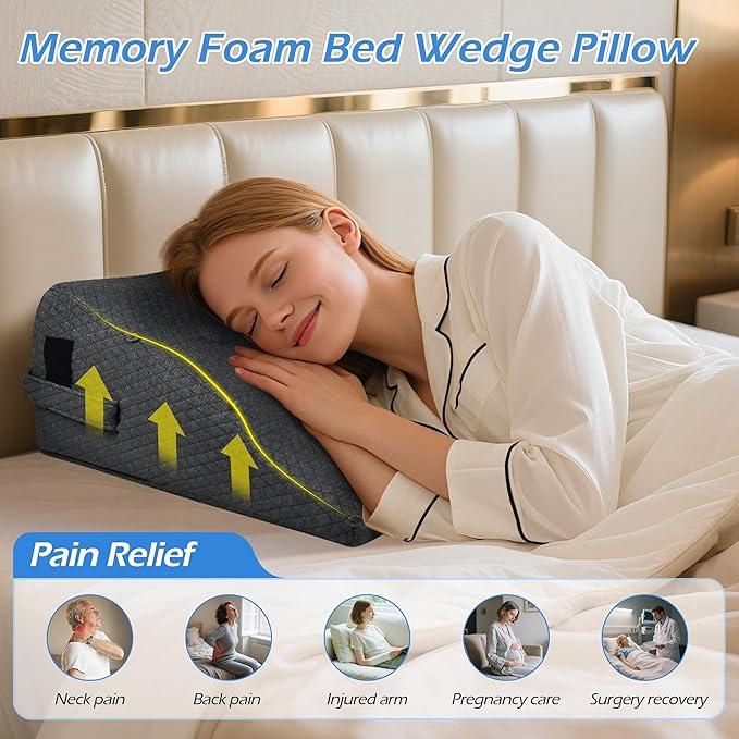 Lofty Aim Reading Pillow for Bed: Comfy Memory Foam Rest Back Pillow for Sitting in Bed Adult, Backrest Chair Pillow with Arms for Sitting Up, Watching TV, Reading, Gaming - Grey